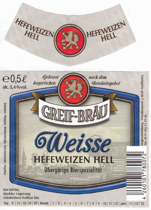 Brauerei Greif/Forchheim: Greif Weisse Hefeweizen Hell (Nr. 69)